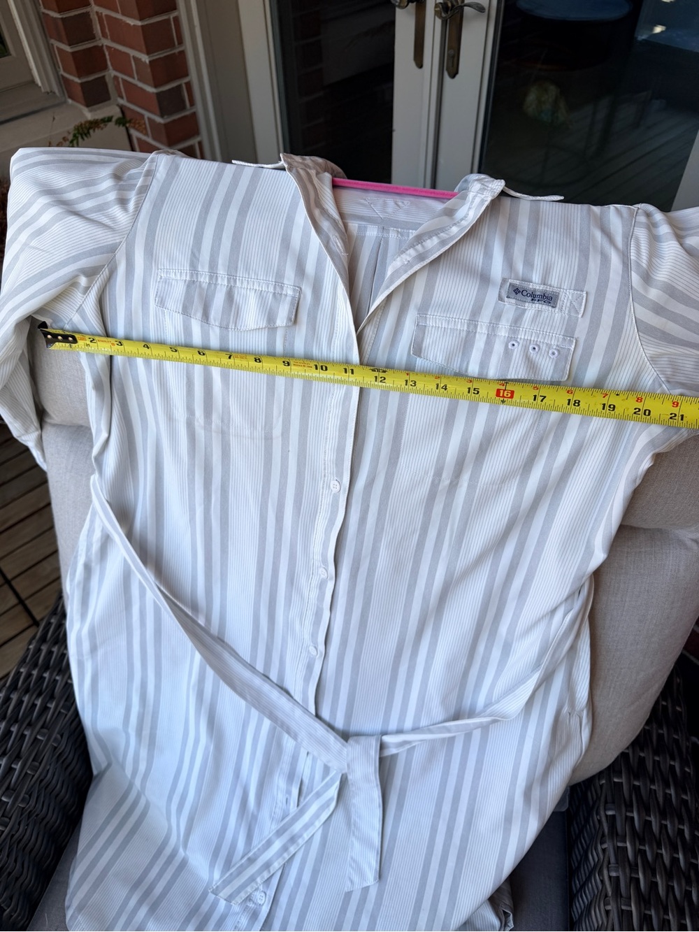 Columbia White and Light Gray Striped Long Sleeve Shirt Dress - Picture 8 of 11